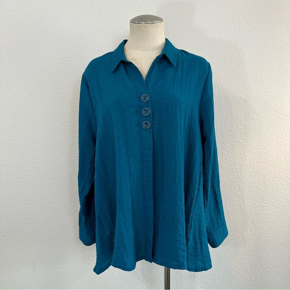 Habitat Clothing Lagenlook Henley Full Button Up Top 123